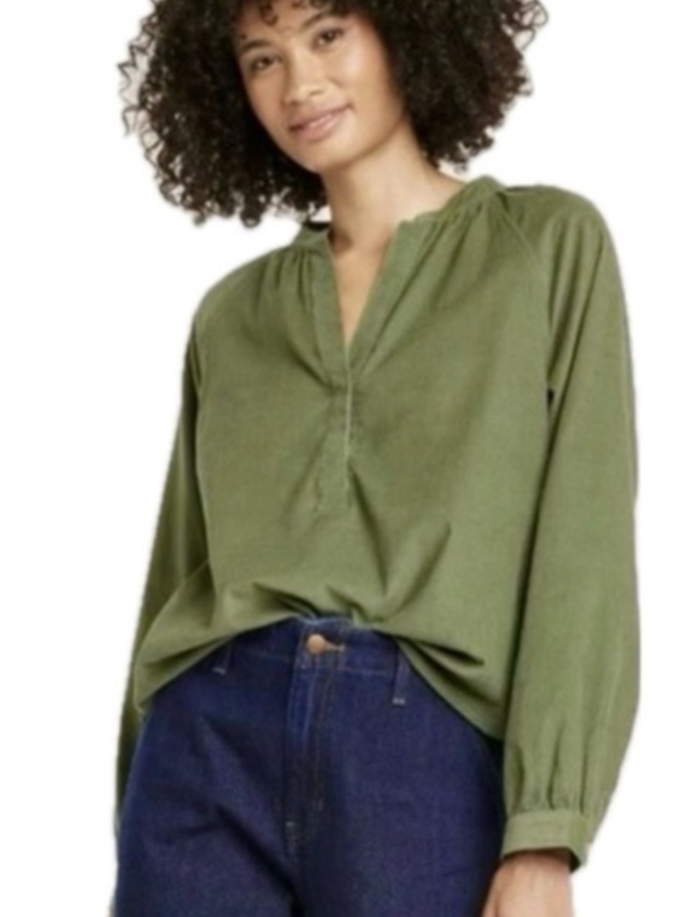 Universal Thread Olive Split V-Neck Peasant Top